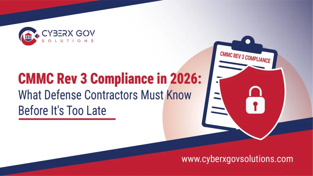 Defense contractor reviewing CMMC Rev 3 compliance checklist and NIST SP 800-171 controls for DoD cybersecurity certification