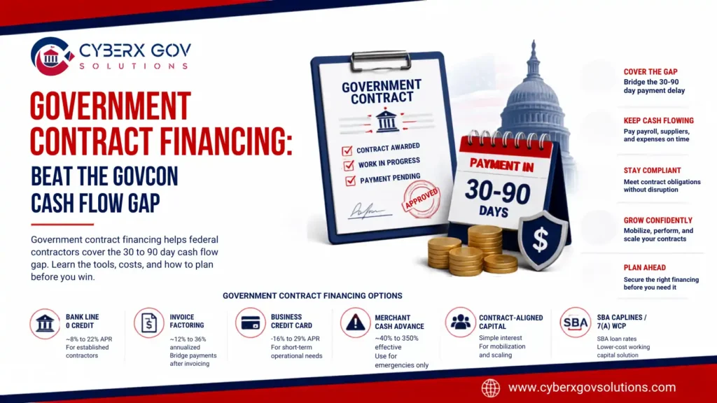 Small business government contractor reviewing cash flow gap and financing options
