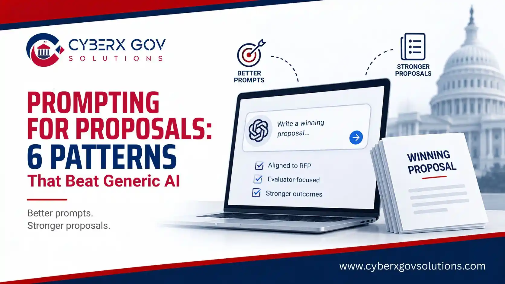 Graphic listing six prompting for proposals patterns for federal proposal writers