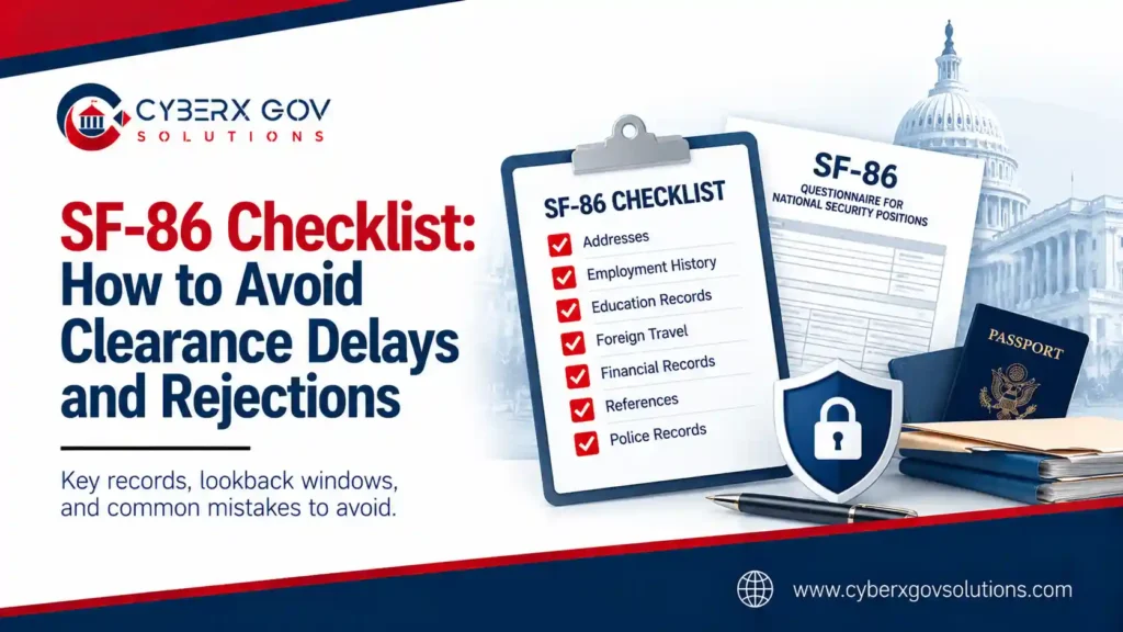 SF-86 checklist showing records and lookback windows to avoid security clearance delays