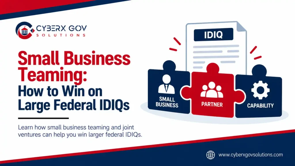 Small business teaming options, a prime-subcontractor team and a joint venture, for winning large federal IDIQ contracts